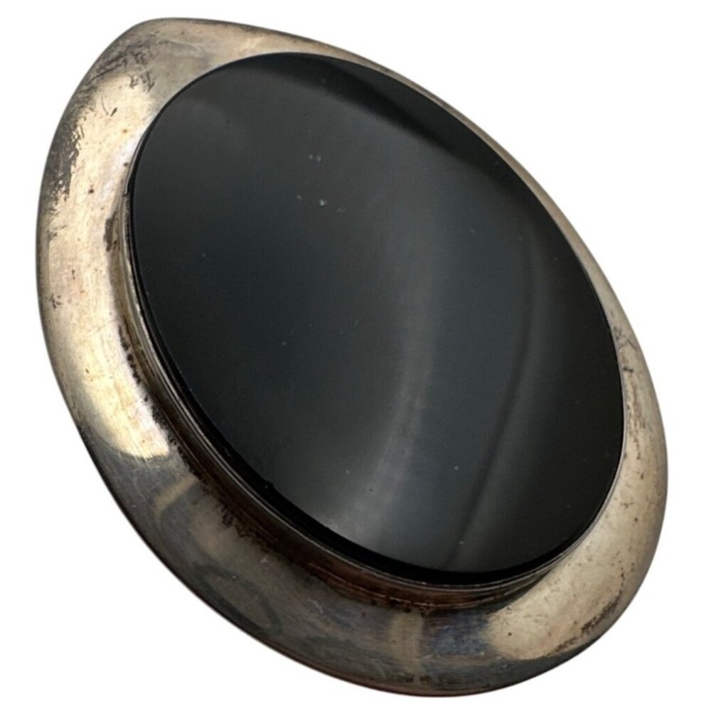 Taxco Sterling Pendant Brooch Combo Black Stone Oval Mexico Signed TH